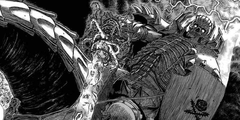 Skull Knight pointing sword at Femto