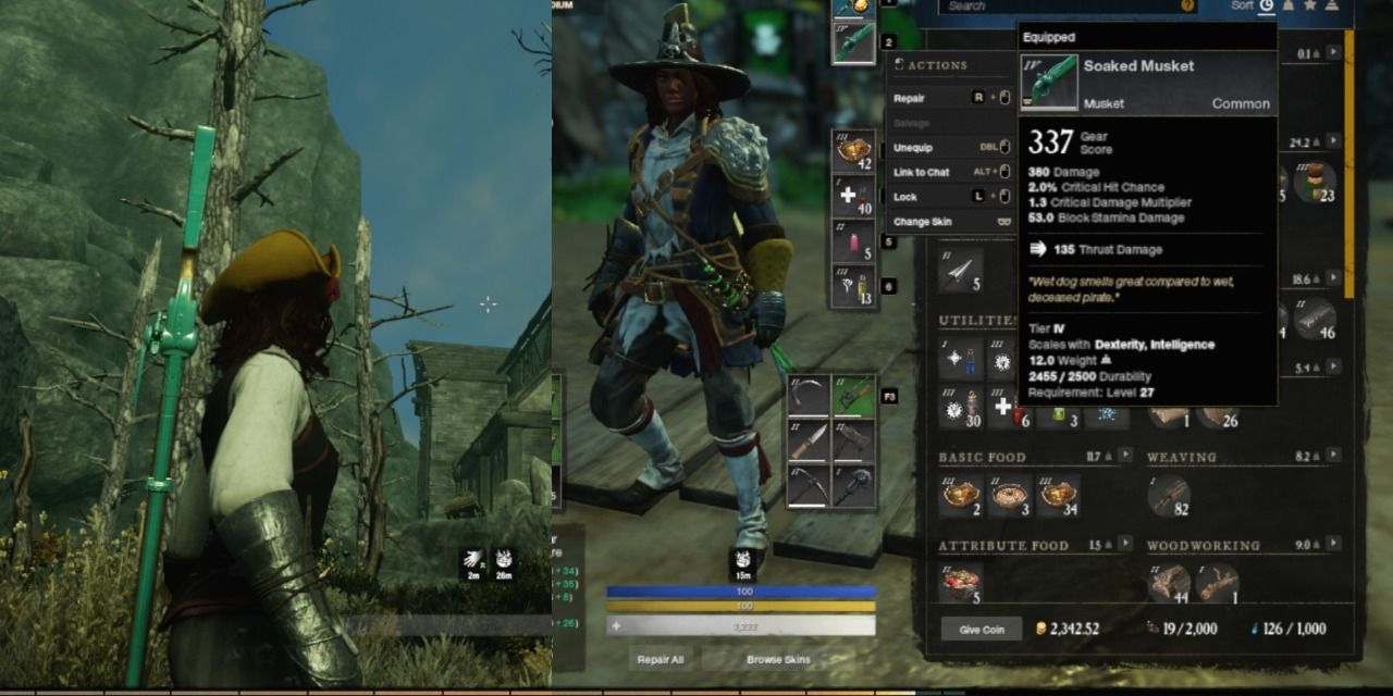 Soaked Musket split image side view stats