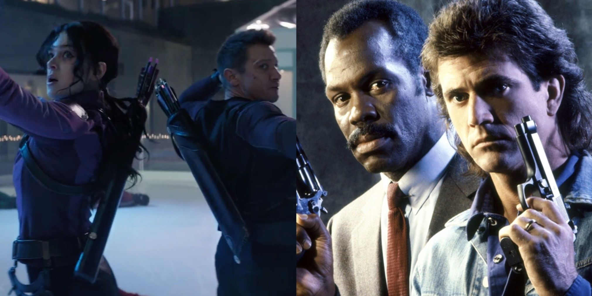 Split image of Clint and Kate in Hawkeye and Riggs and Murtaugh in Lethal Weapon