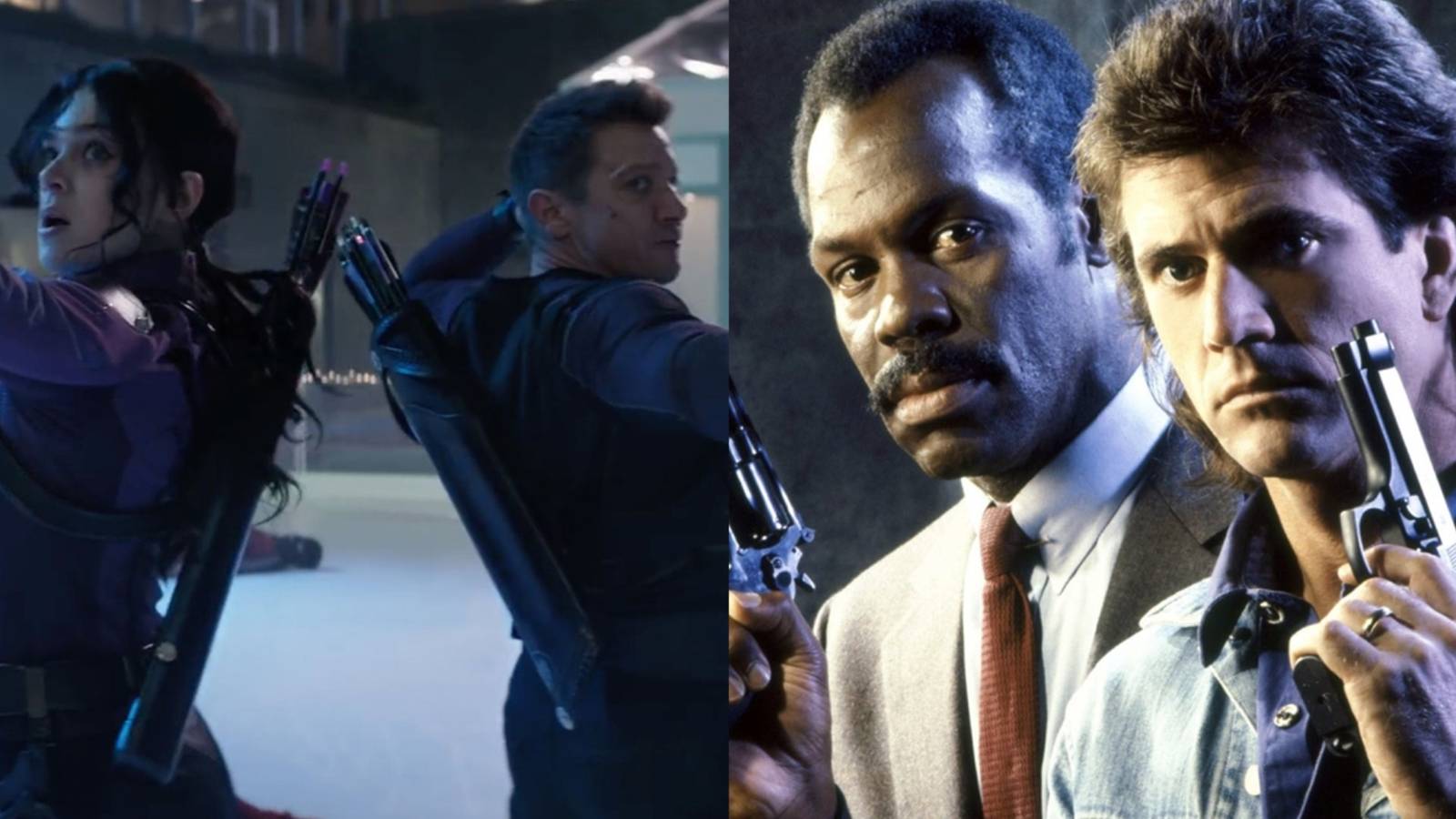 Split image of Clint and Kate in Hawkeye and Riggs and Murtaugh in Lethal Weapon