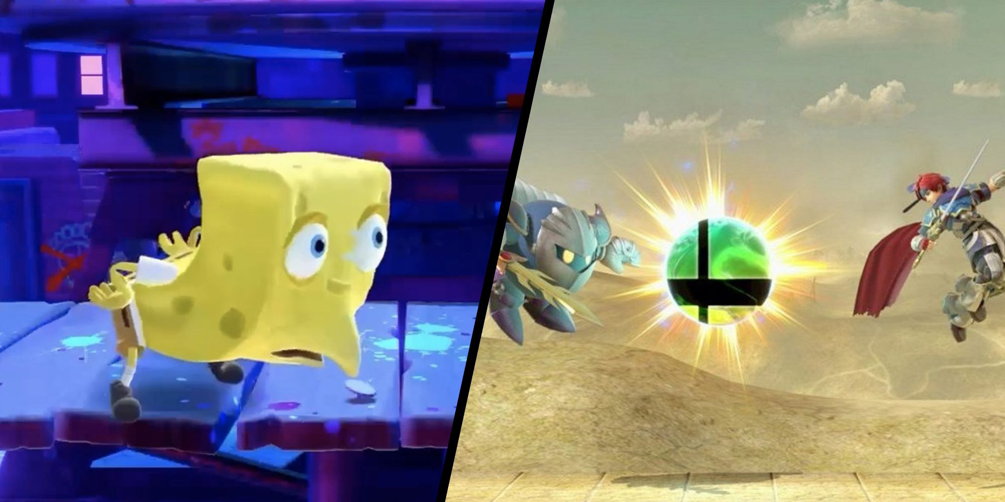Spongebob Taunting In All-Star Brawl Next To A Smash Ball In Smash Ultimate