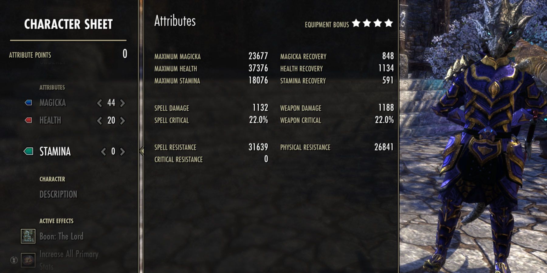 Stats Screen in Elder Scrolls Online