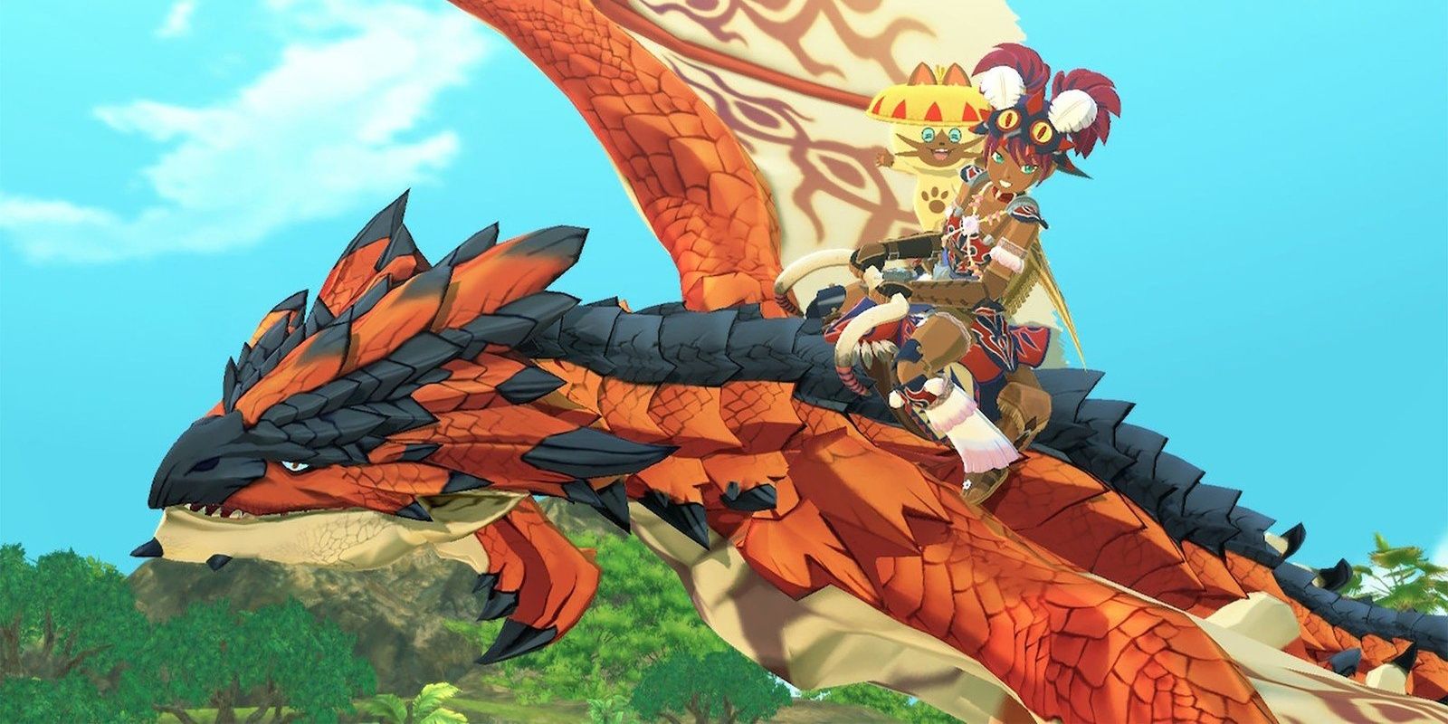 A character riding a "monstie" in Monster Hunter Stories 2