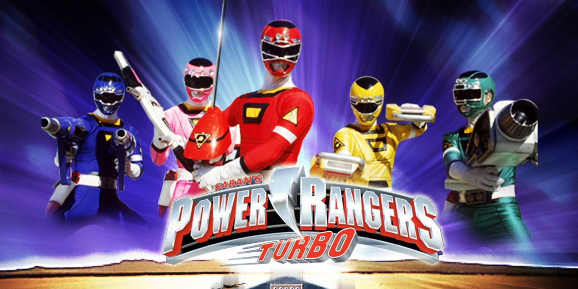 The Rangers posing around the title in Power Rangers Turbo