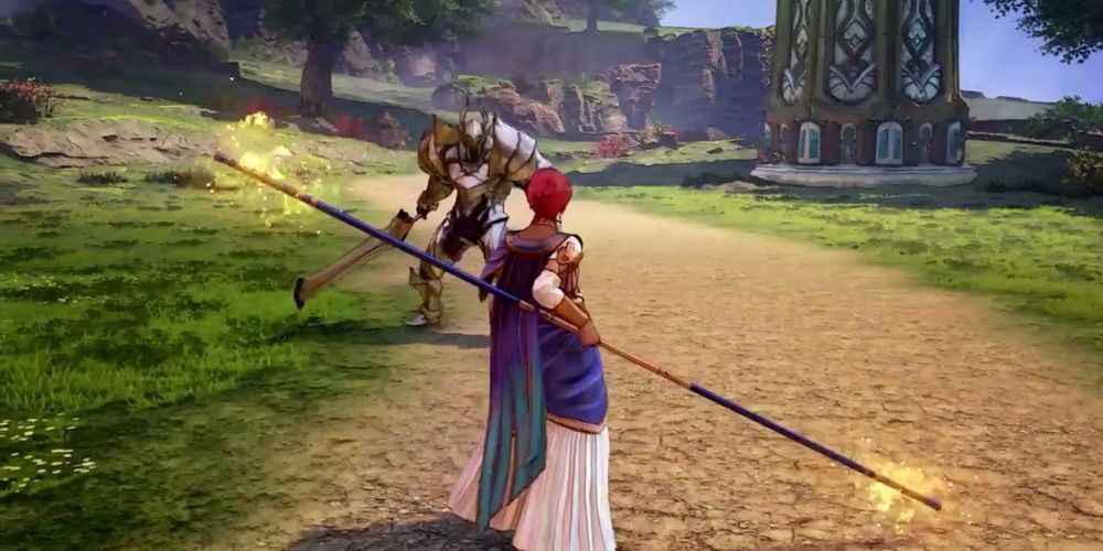 Dolahim Faces Down An Enemy With His Staff in Tales Of Arise