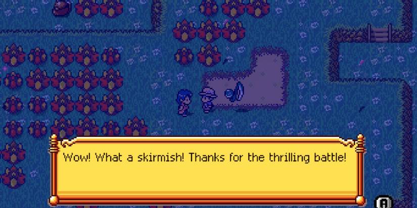 main character speaks to another character who thanks them for a "thrilling battle." 