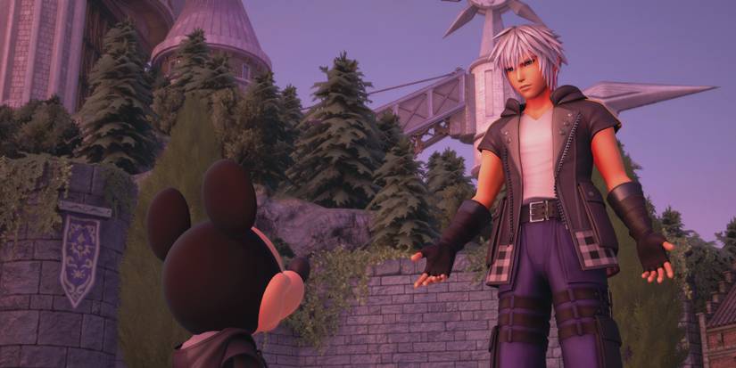 Riku talking to Mickey in The Radiant Garden.