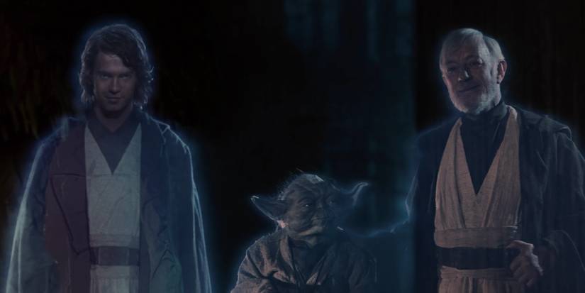 The Force ghosts of Anakin, Yoda, and Obi-Wan in Return of the Jedi