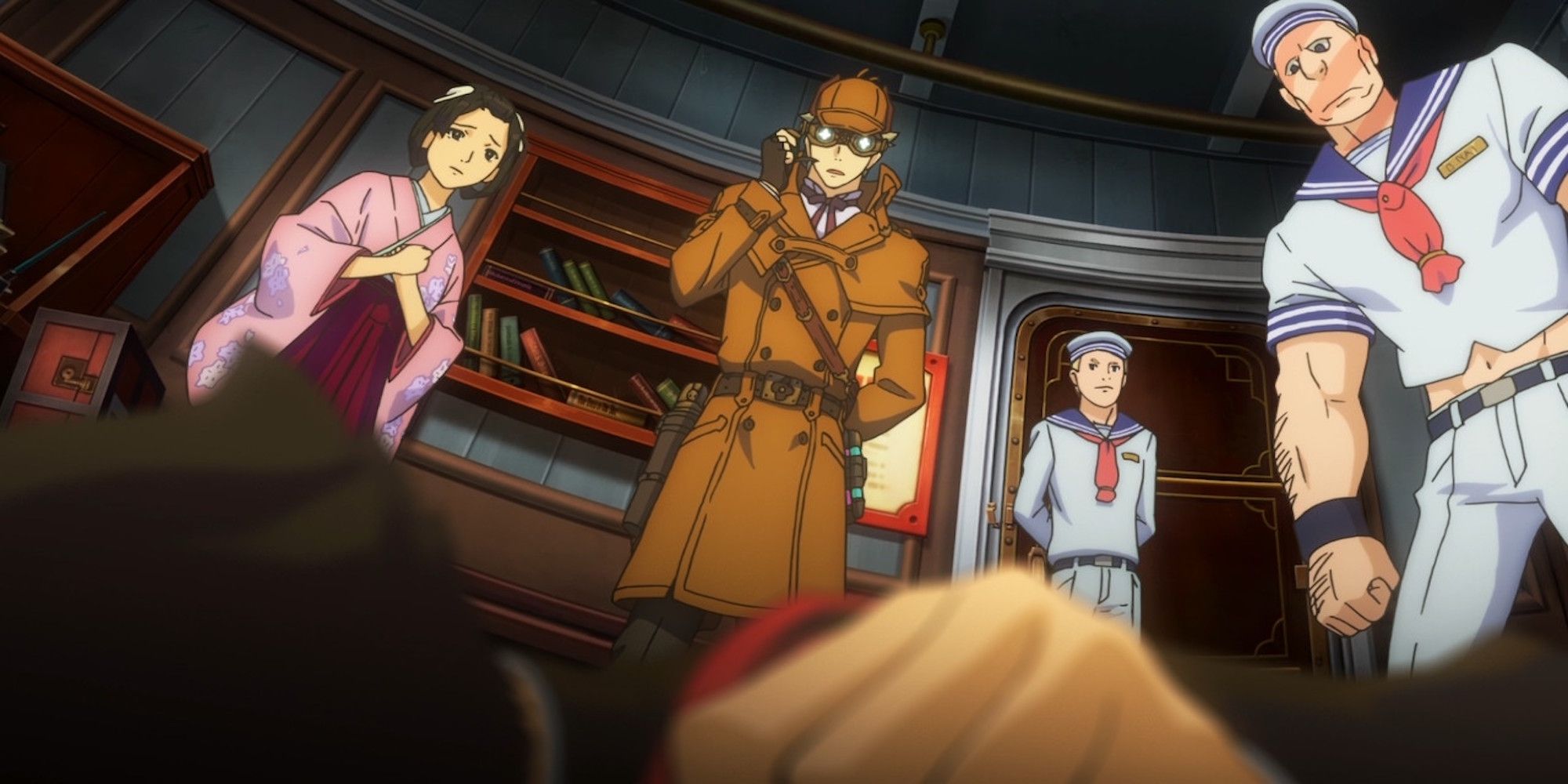 A scene featuring multiple characters from The Great Ace Attorney Chronicles