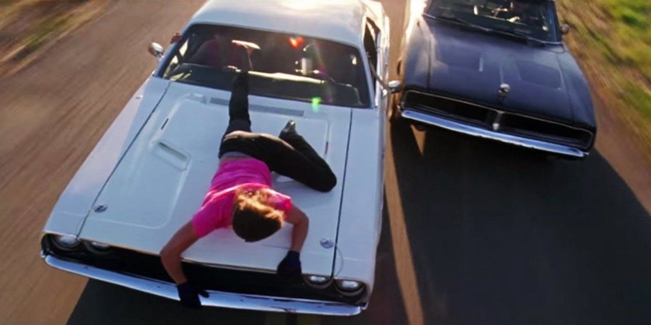 The climactic car chase in Death Proof