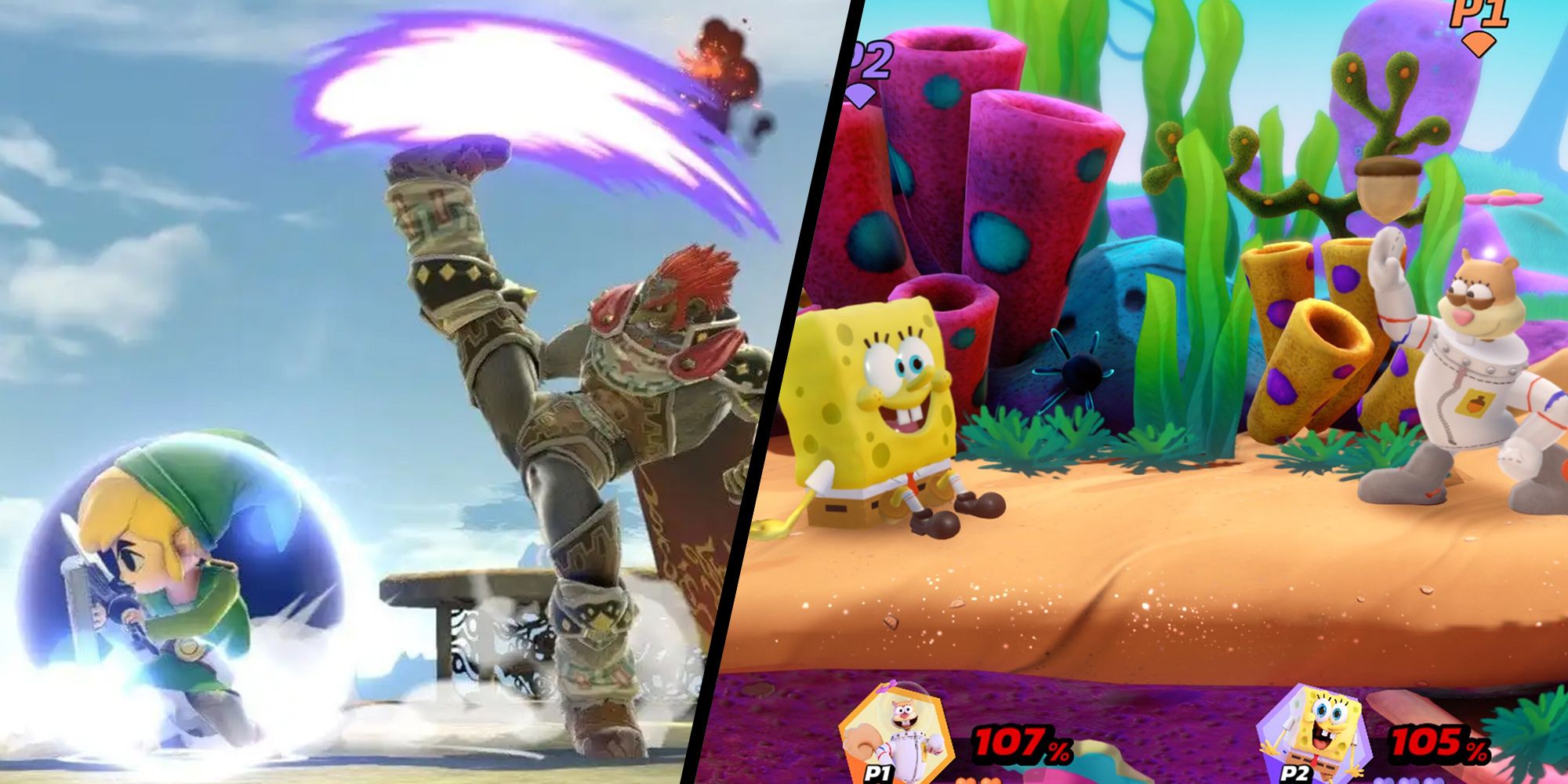 Toon Link Shielding In Smash Ultimate Compared To Sandy Cheeks Defending In All-Star Brawl