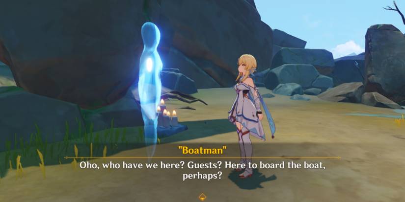 Traveler speaking with Boatman