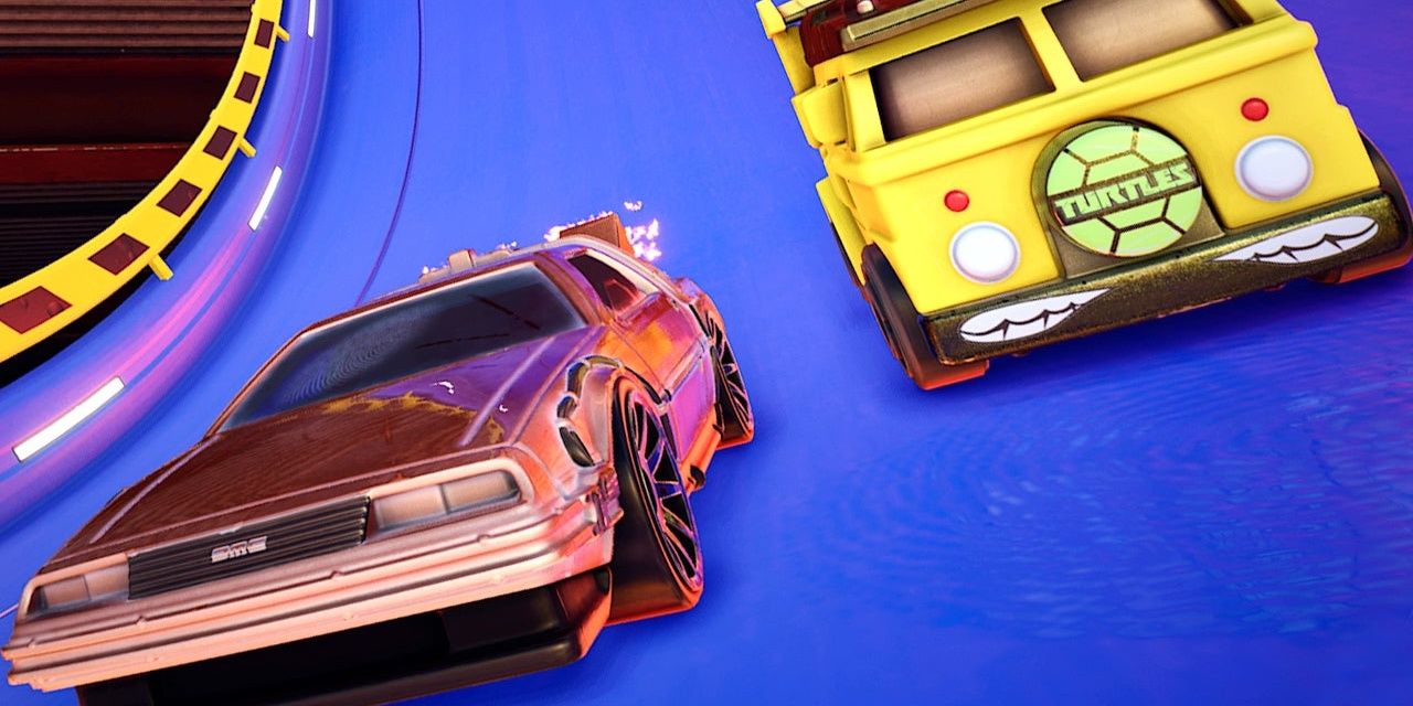 Две машины соревнуются друг с другом в игре Hot Wheels Unleashed.