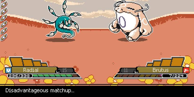 A monster battle between a snake-like creature with a ring of tentacles faces a burly, bipedal creature with whiskers