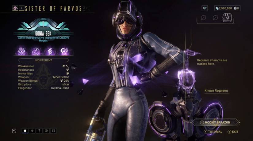 Warframe-Sisters of Parvos-Status Screen