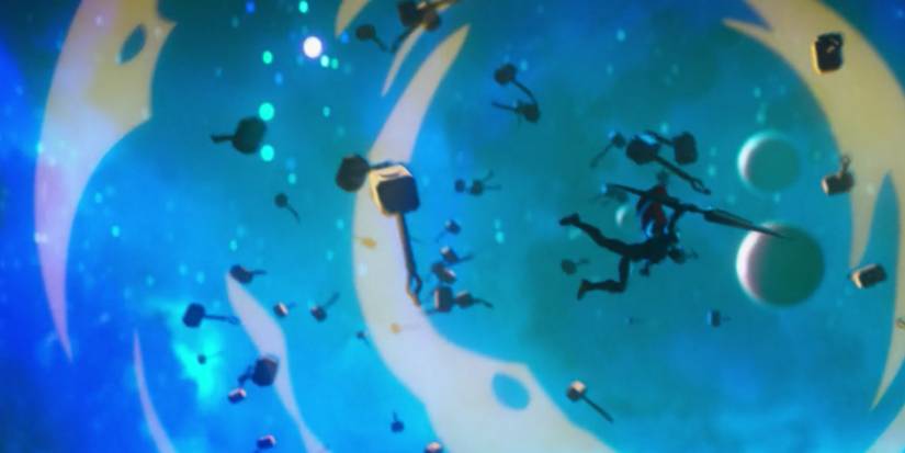 An image projection of many Mjolnirs in What If...? Episode 9