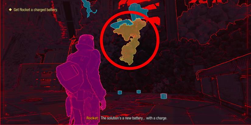 Marvel's Guardians of the Galaxy using star-lord's visor and scanning some shootable resin