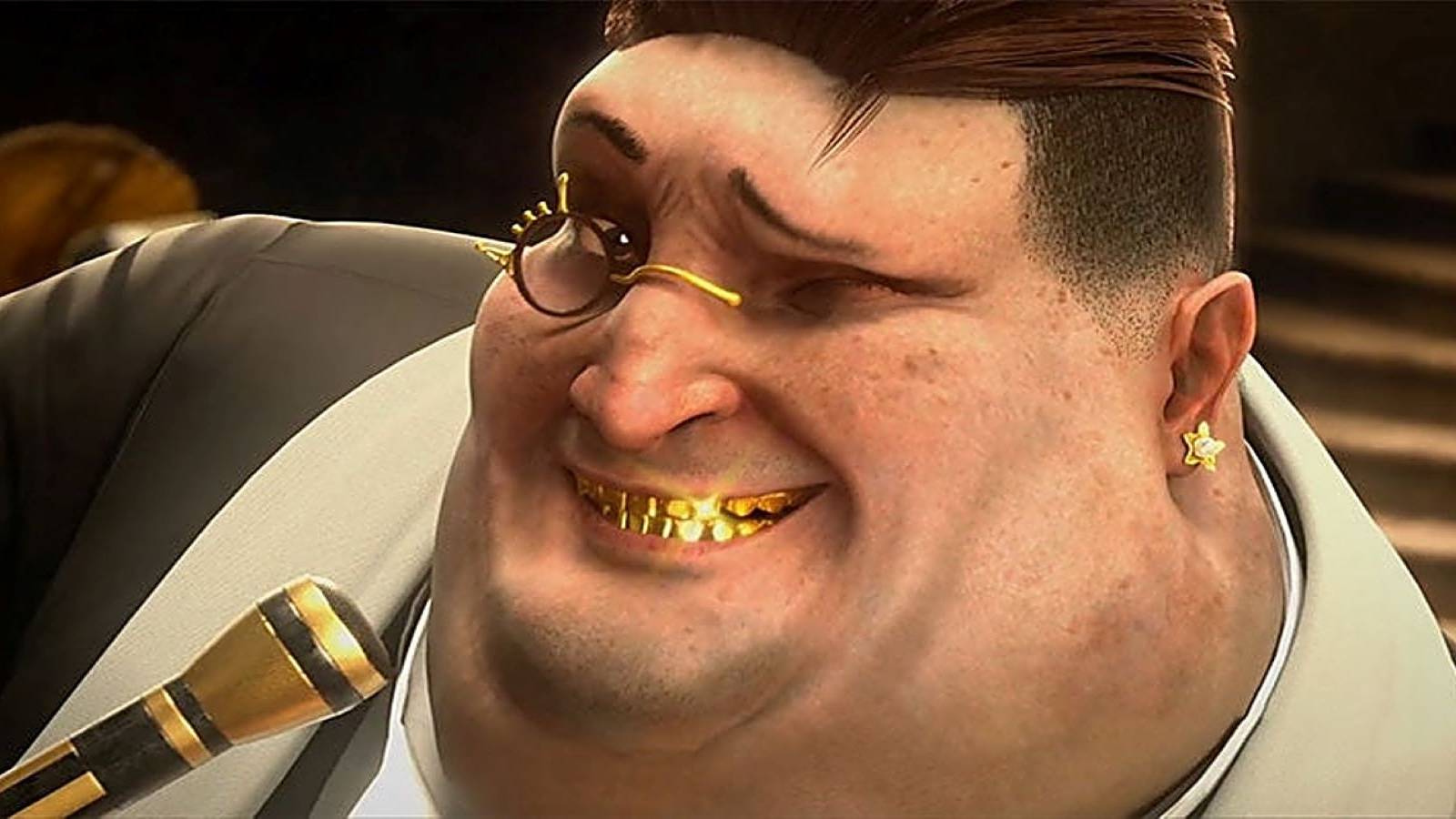 Death Jamboree MC Bryan Zemeckis smiling and winking at the camera in the Deathverse: Let It Die reveal trailer