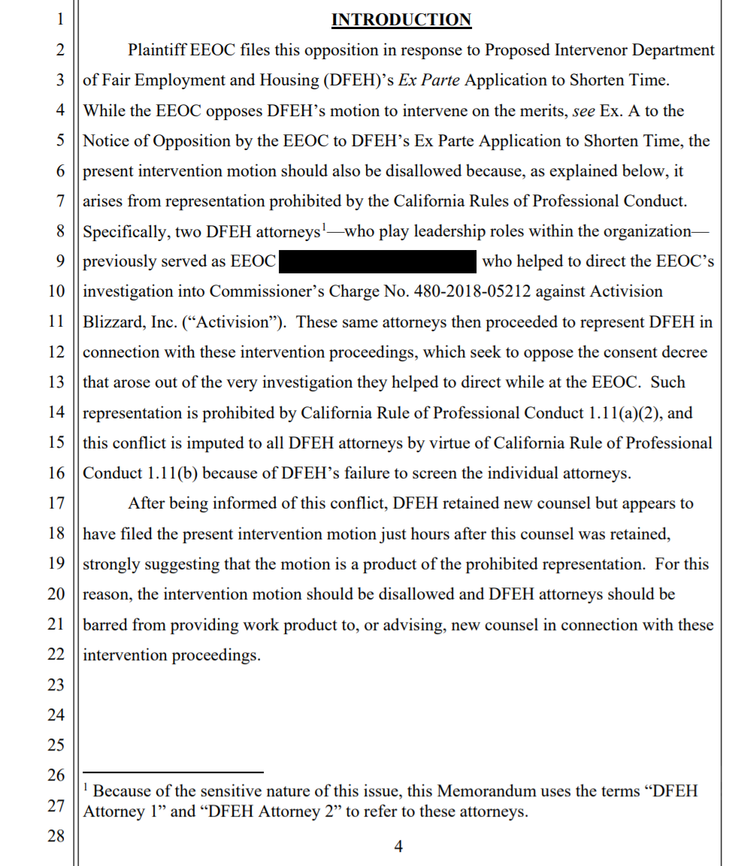 activision blizzard conflict of interest DFEH EEOC