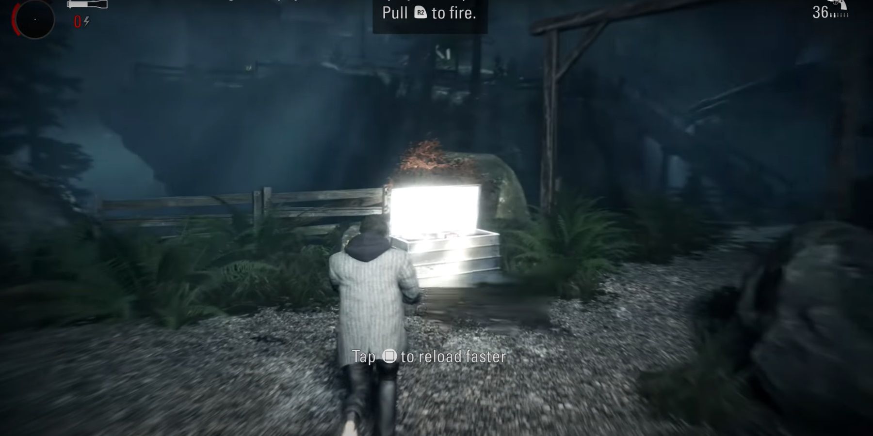 alan wake reloading by an ammo box in the introduction segment