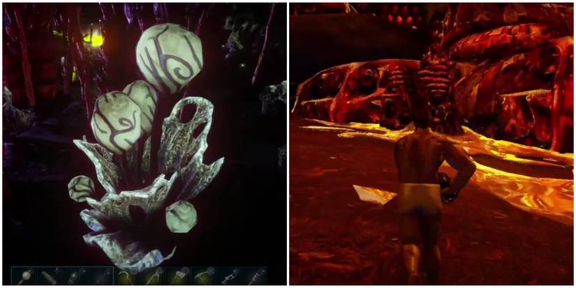 ark survival evolved white plant in aberration and player inside a bee cave