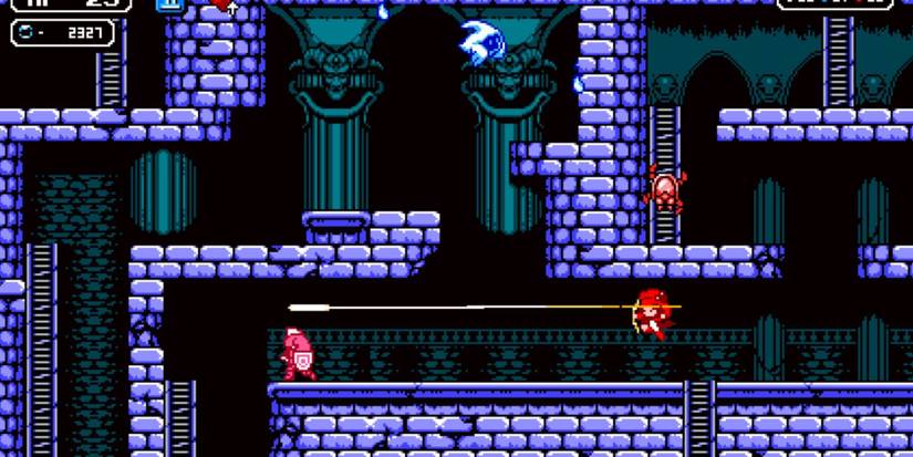 Screenshot of player being shot at by enemies in Astalon: Tears of the Earth.