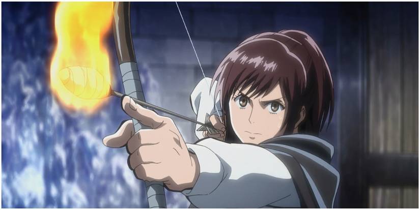 attack on titan anime sasha braus with a bow and fire arrow