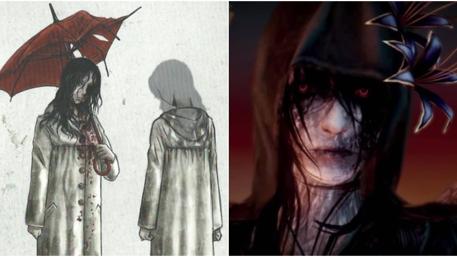 Split image of ghost with umbrella and Ose. 