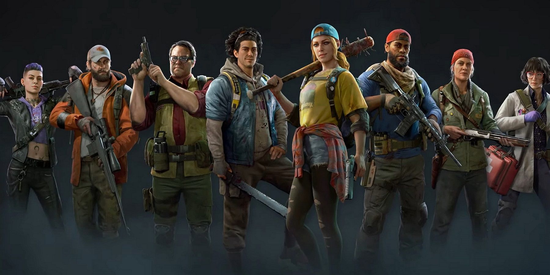 Image showing all the Back 4 Blood characters on a smoky background.