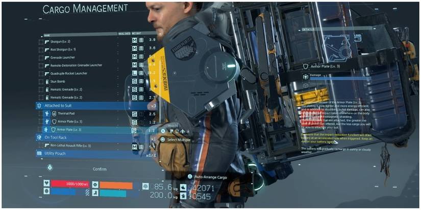 death stranding sam armor plate equipped on left shoulder