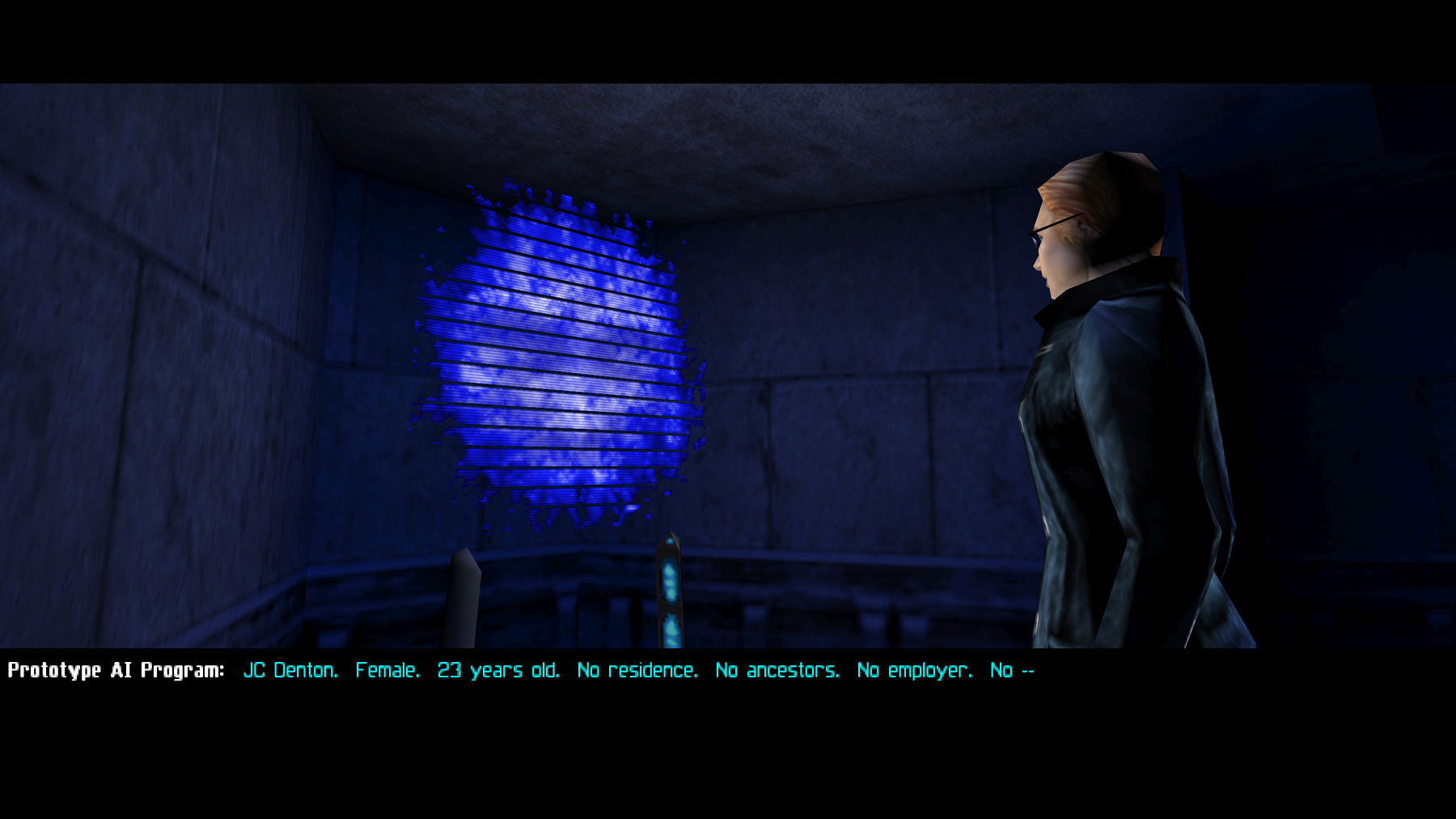 Screenshot from the original Deus Ex showing a female JC Denston.