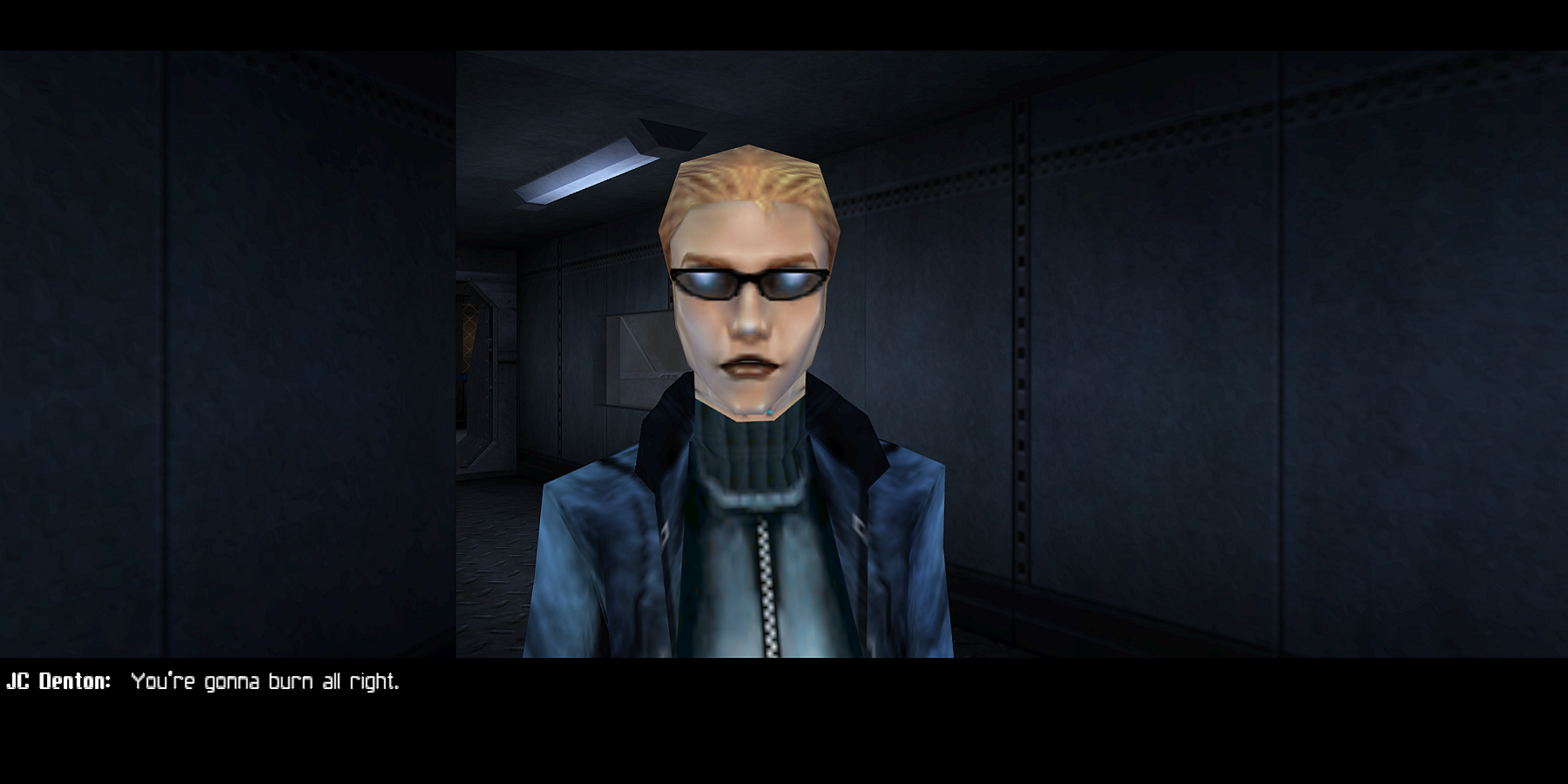 Screenshot from the original 2000 Deus Ex showing a female JC Denton.