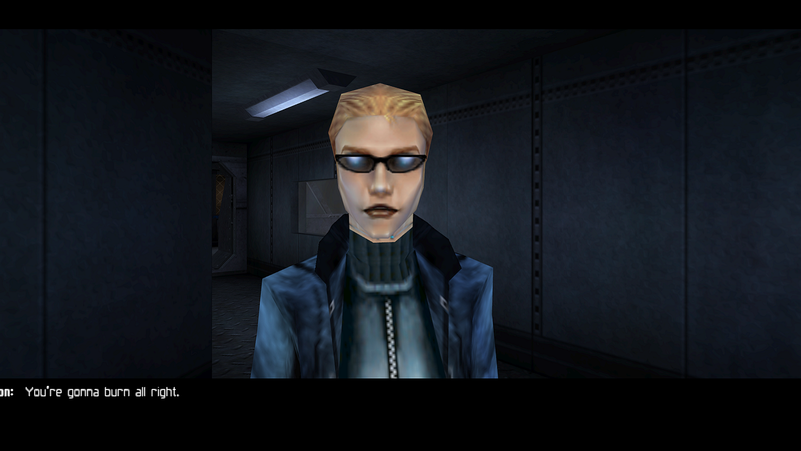 Screenshot from the original 2000 Deus Ex showing a female JC Denton.