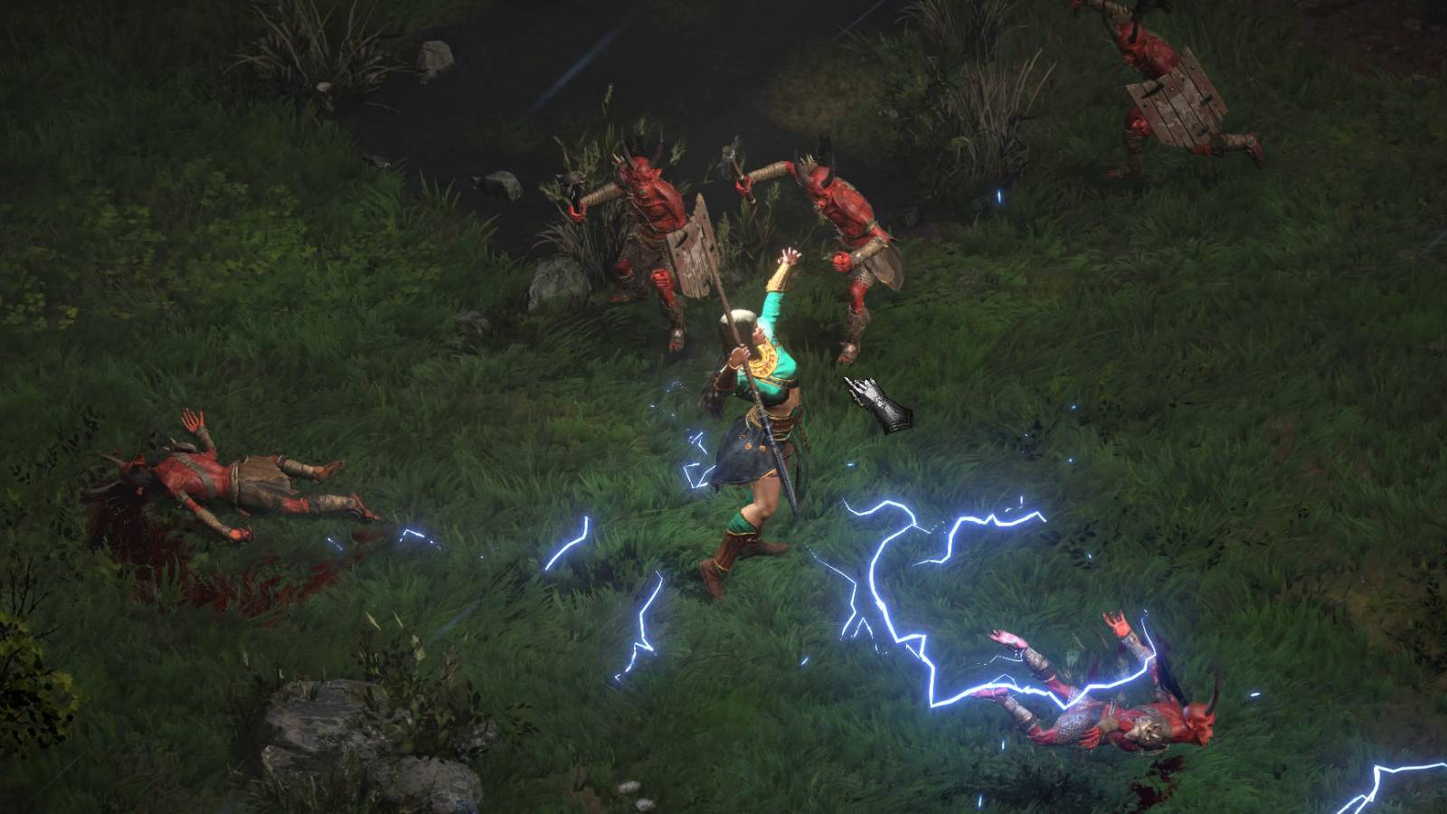 diablo-2-resurrected-sorceress-lightning-attacking-demons