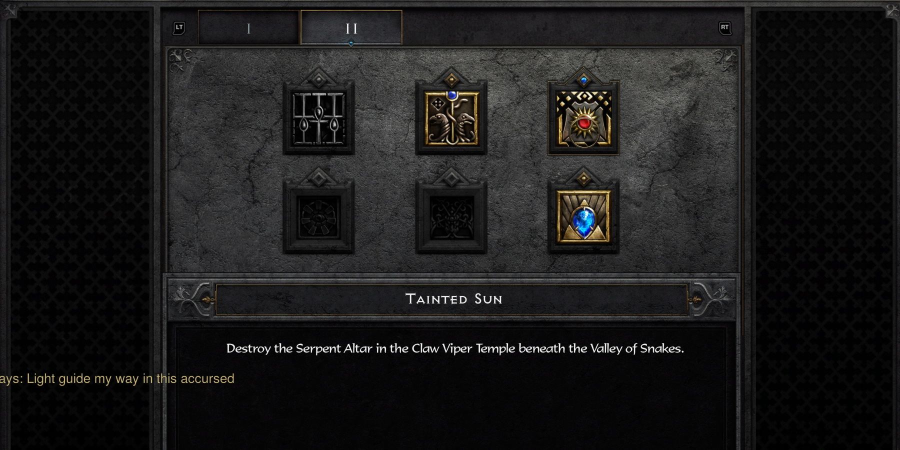 Diablo 2 Resurrected Looking At The Tainted Sun Quest Description