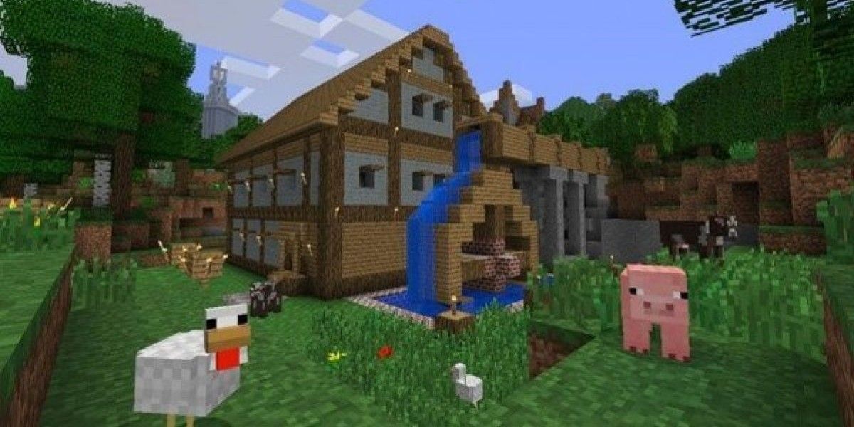 Minecraft house with pig and chicken. 