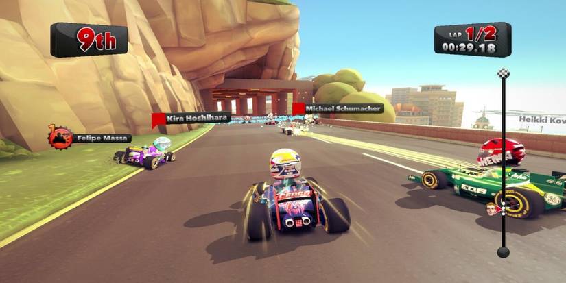 Cartoon F1 cars racing