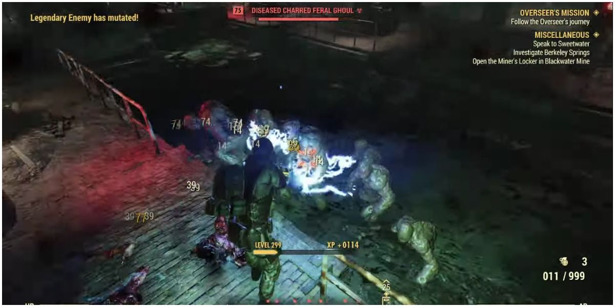 fallout 76 player shooting feral ghouls in the burrows location