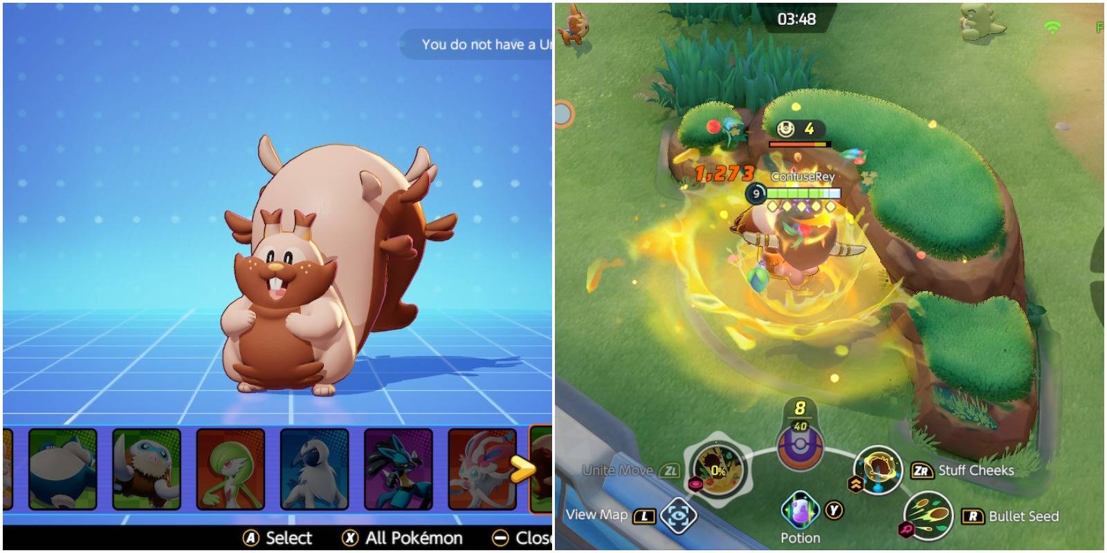 feature image pokemon unite best greedent build guide greedent in menu and using unite move