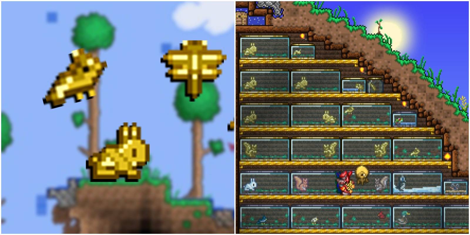 feature image terraria golden critter guide golden bird bunny dragonfly butterfly and fish icons