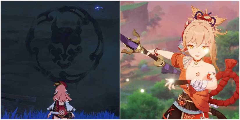 genshin impact arataki gang symbol oni yoimiya split image