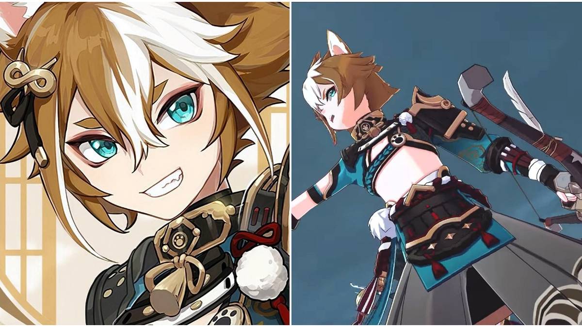 genshin impact gorou official artwork battle split image