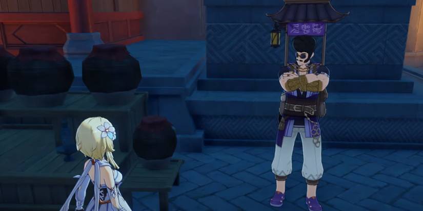 genshin impact liben merchant liyue harbor lumine female traveler