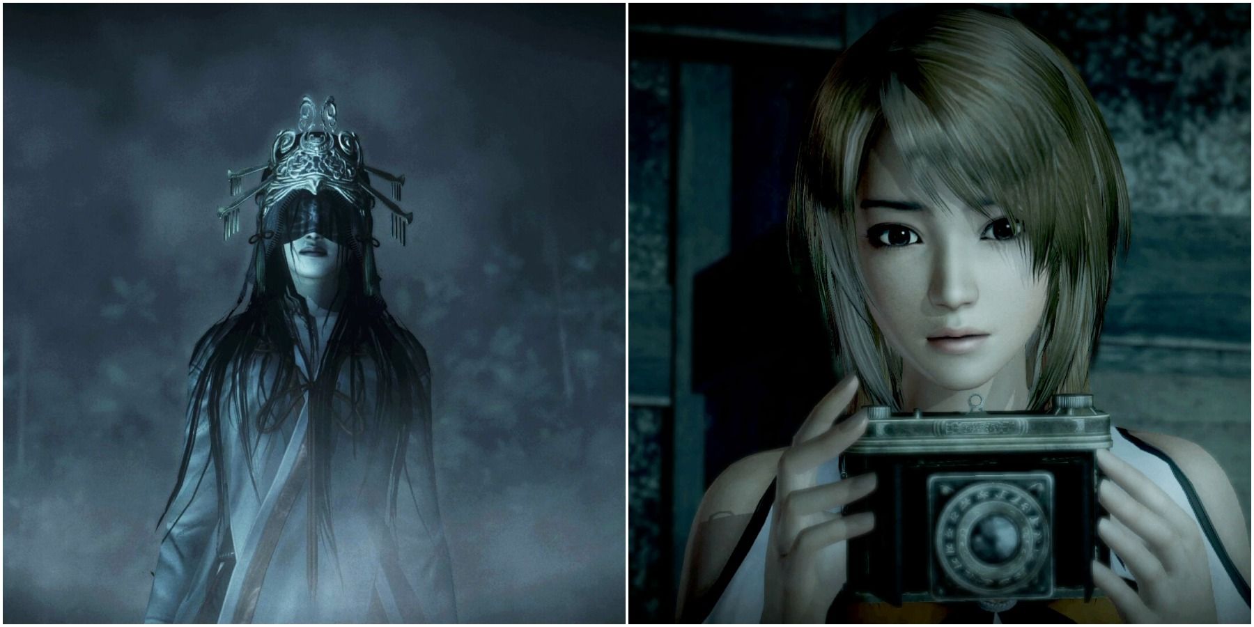 Split image of ghost and protagonist.
