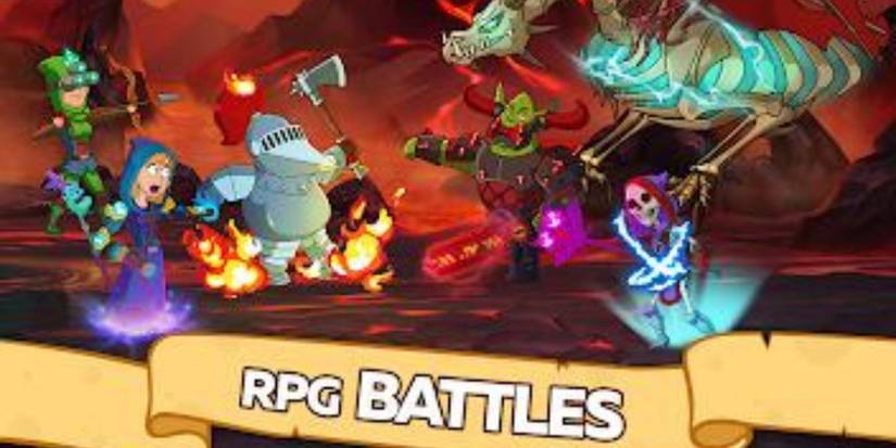 Screenshot of Hustle Castle RPG battles promotional image.