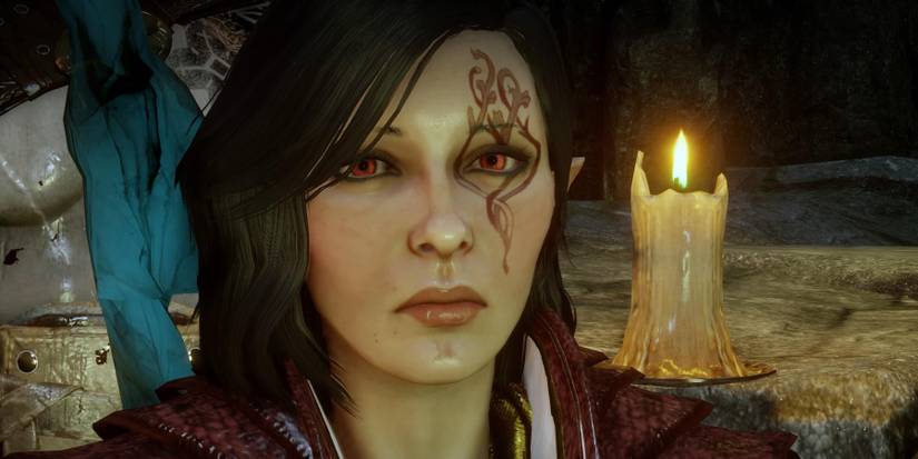 Dalish with red Syalise Vallaslin in Dragon Age Inquisition