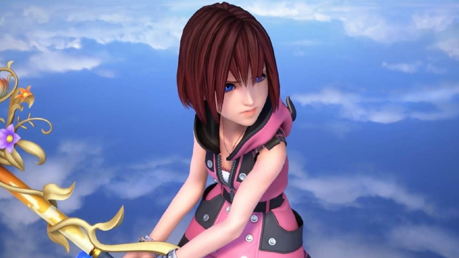 Kairi holding a keyblade in Kingdom Hearts Melody of Memory