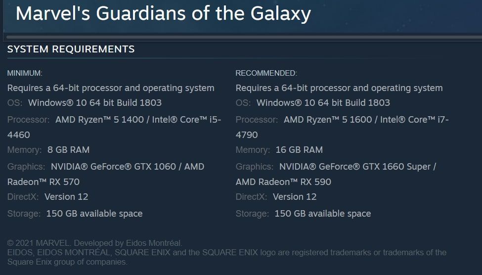 marvels guardians of the galaxy requirements