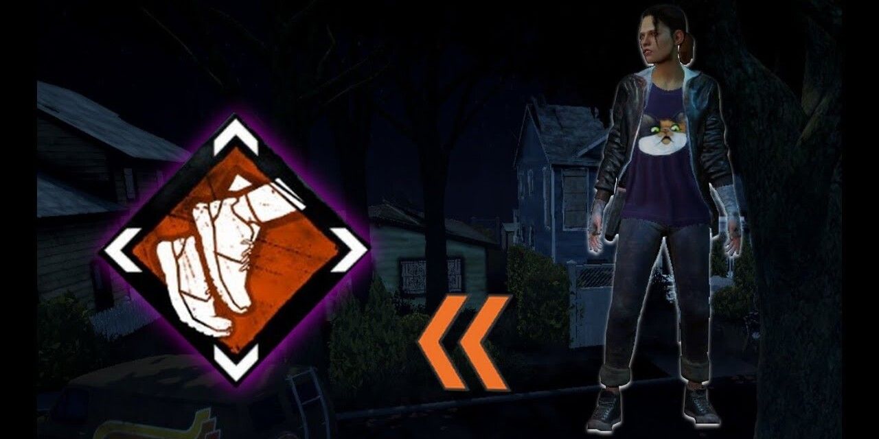 Dead by Daylight Sprint Burst Perk next to Survivor Meg 