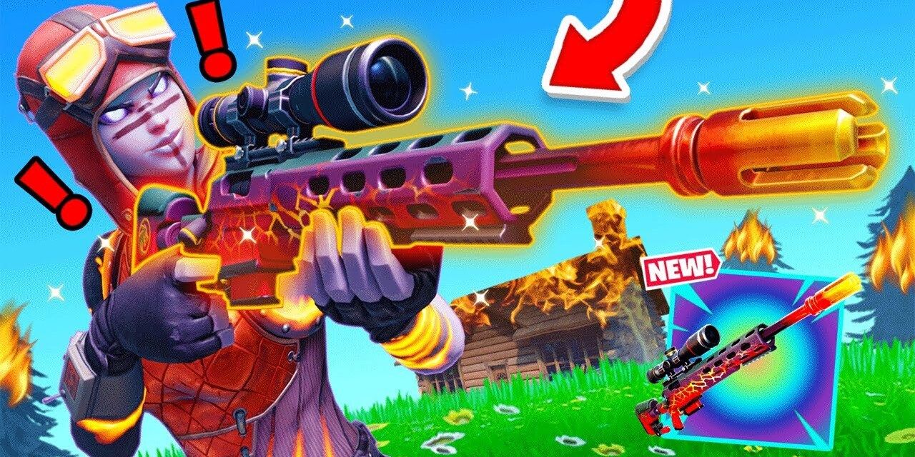 Fortnite character holding Dragon's Breath Sniper Rifle red arrows